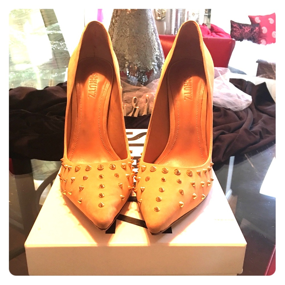 Schutz Studded Suede Nude Heel ( Size 41)
